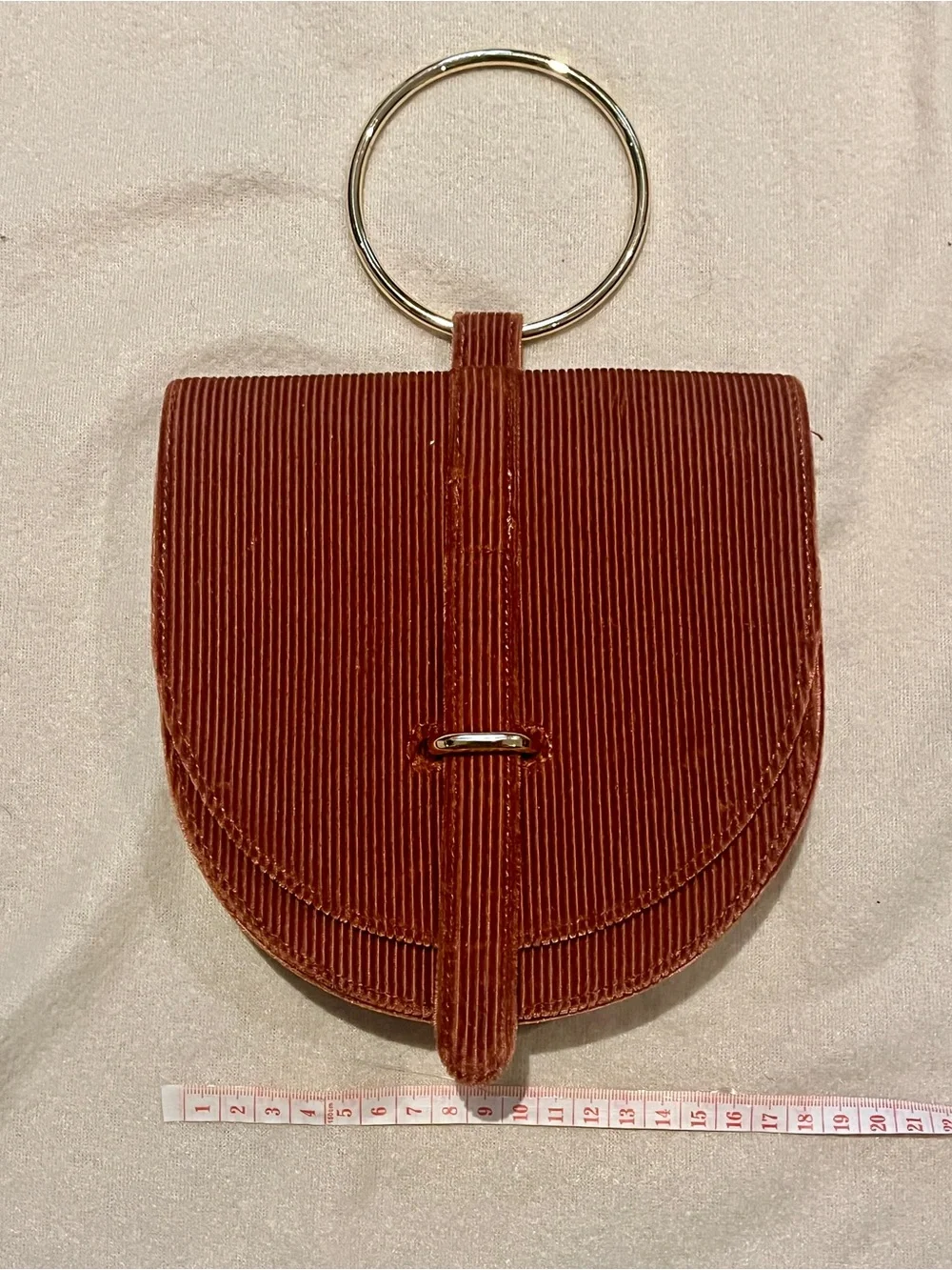 Vintage Inspired Rust Corduroy Textured Ring Handle Wristlet Wallet Clutch